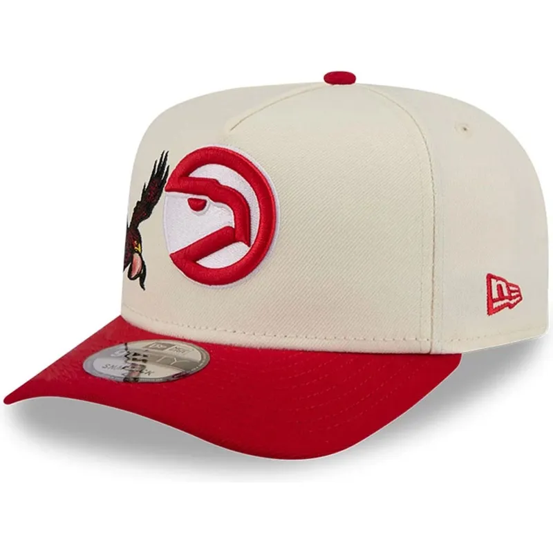 beige-rote-snapback-kappe-9fifty-a-frame-precurved-hardwood-classics-der-atlanta-hawks-nba-von-new-era