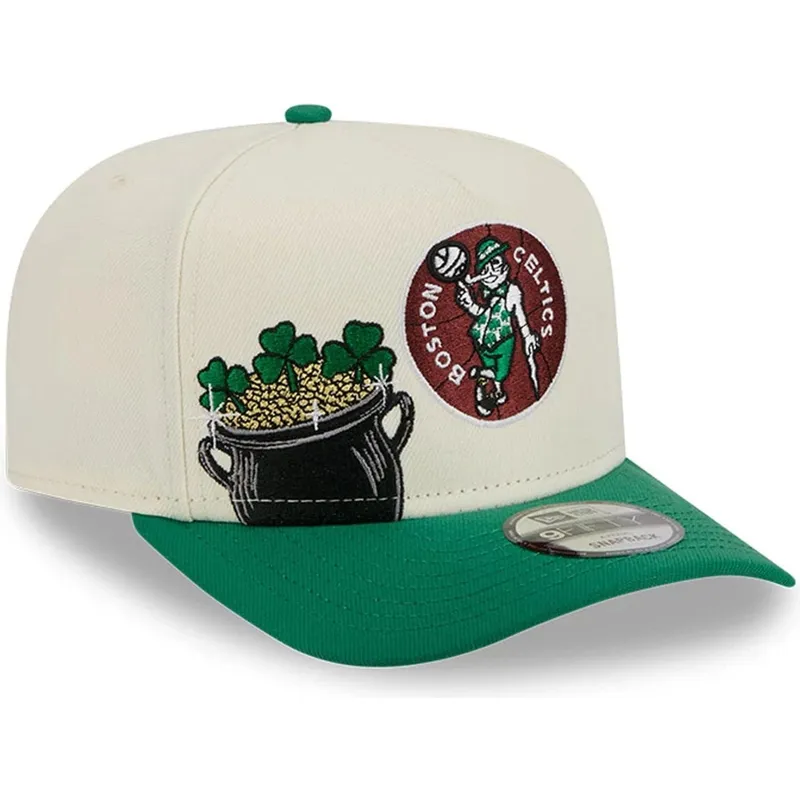 beige-grune-snapback-kappe-9fifty-a-frame-precurved-hardwood-classics-der-boston-celtics-nba-von-new-era