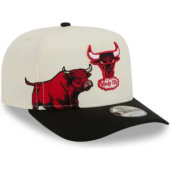 Beige und schwarze gebogene Snapback-Kappe 9FIFTY A Frame Precurved Hardwood Classics der Chicago Bulls NBA von New Era