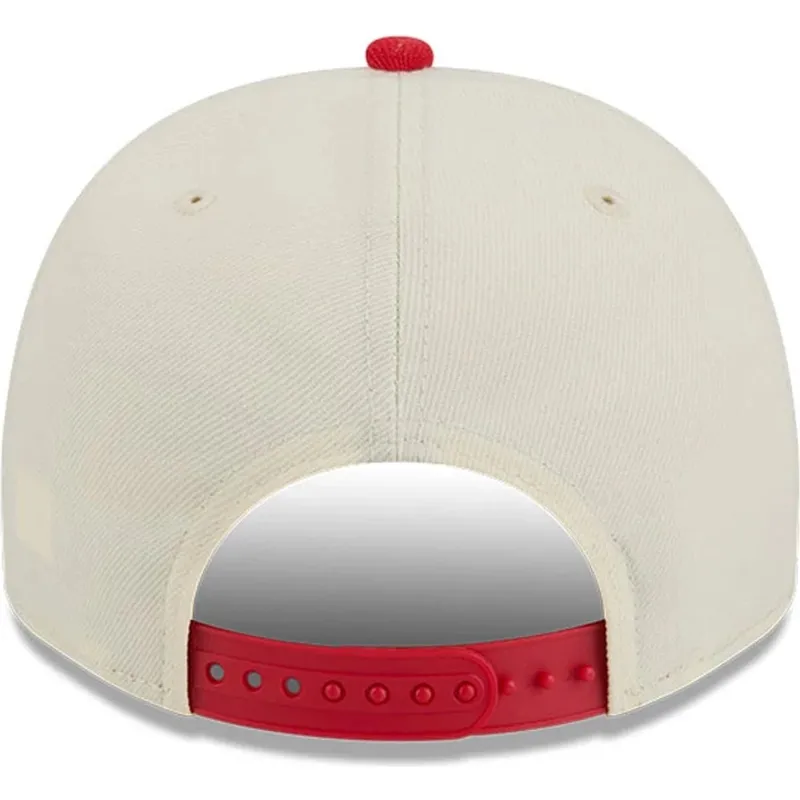 beige-und-rote-gebogene-snapback-kappe-9fifty-a-frame-precurved-hardwood-classics-der-houston-rockets-nba-von-new-era