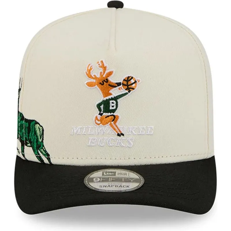 bezowo-czarna-zakrzywiona-czapka-snapback-9fifty-a-frame-precurved-hardwood-classics-milwaukee-bucks-nba-new-era