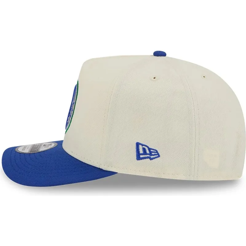 beige-und-blaue-snapback-kappe-9fifty-a-frame-precurved-hardwood-classics-der-minnesota-timberwolves-nba-von-new-era