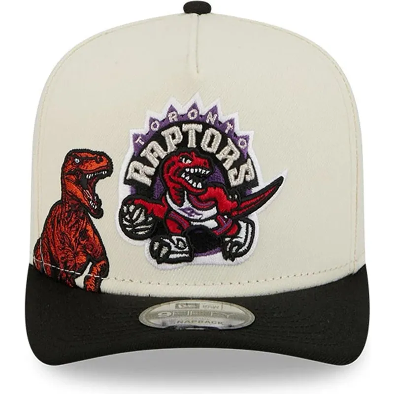 beige-und-schwarze-snapback-kappe-9fifty-a-frame-precurved-hardwood-classics-der-toronto-raptors-nba-von-new-era