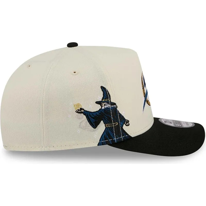 beige-und-schwarze-snapback-kappe-9fifty-a-frame-precurved-hardwood-classics-der-washington-wizards-nba-von-new-era