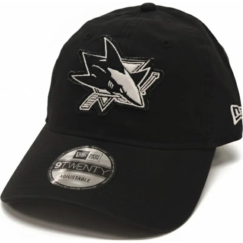 schwarze-verstellbare-9twenty-san-jose-sharks-nhl-kappe-mit-gebogenem-schirm-von-new-era