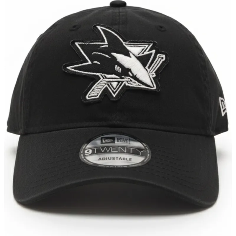 schwarze-verstellbare-9twenty-san-jose-sharks-nhl-kappe-mit-gebogenem-schirm-von-new-era