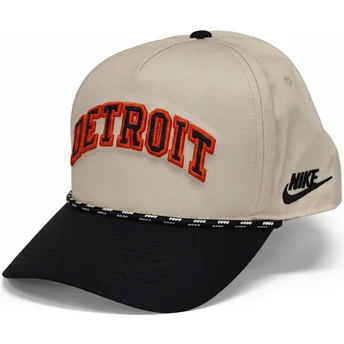 Nike Curved Brim Rise Structured Detroit Tigers MLB Beige and Black Snapback Cap