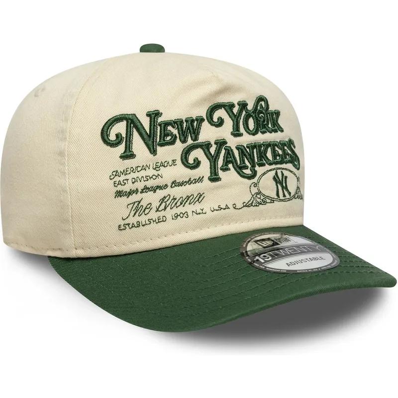 beige-und-grune-verstellbare-curved-cap-19twenty-washed-graphic-der-new-york-yankees-mlb-von-new-era