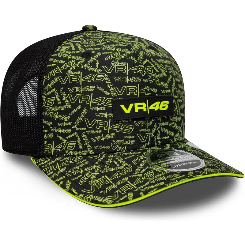 casquette-trucker-noire-et-jaune-9seventy-stretch-snap-all-over-print-valentino-rossi-vr46-motogp-new-era