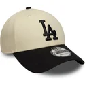casquette-courbee-beige-et-noire-ajustable-9forty-colour-block-los-angeles-dodgers-mlb-new-era