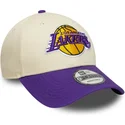 bezowo-fioletowa-regulowana-czapka-z-daszkiem-9forty-colour-block-los-angeles-lakers-nba-new-era