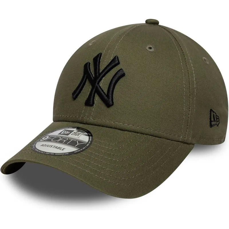grune-verstellbare-curved-cap-mit-schwarzem-logo-9forty-league-essential-der-new-york-yankees-mlb-von-new-era