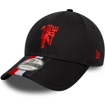 Schwarze verstellbare Curved Cap 9FORTY Stripe von Manchester United Football Club Premier League von New Era