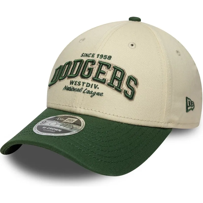 casquette-courbee-beige-et-verte-ajustable-9forty-m-crown-wordmark-los-angeles-dodgers-mlb-new-era