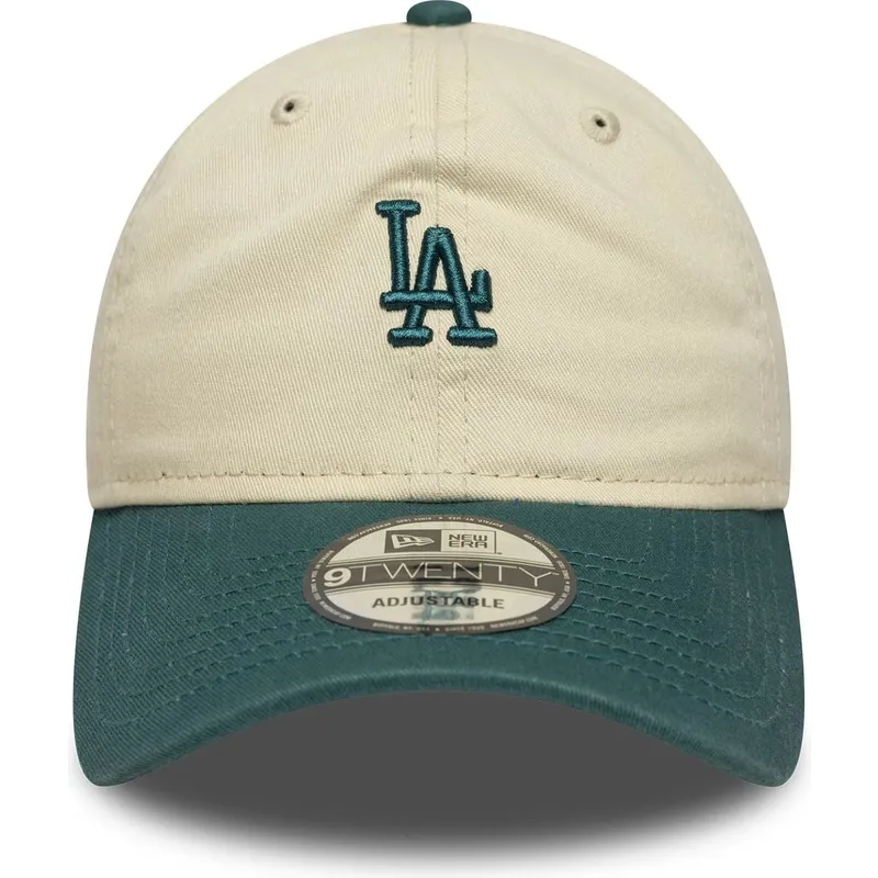 casquette-courbee-beige-et-verte-ajustable-9twenty-mini-washed-los-angeles-dodgers-mlb-new-era