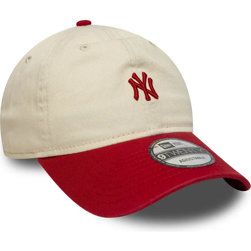casquette-courbee-beige-et-rouge-ajustable-9twenty-mini-washed-new-york-yankees-mlb-new-era
