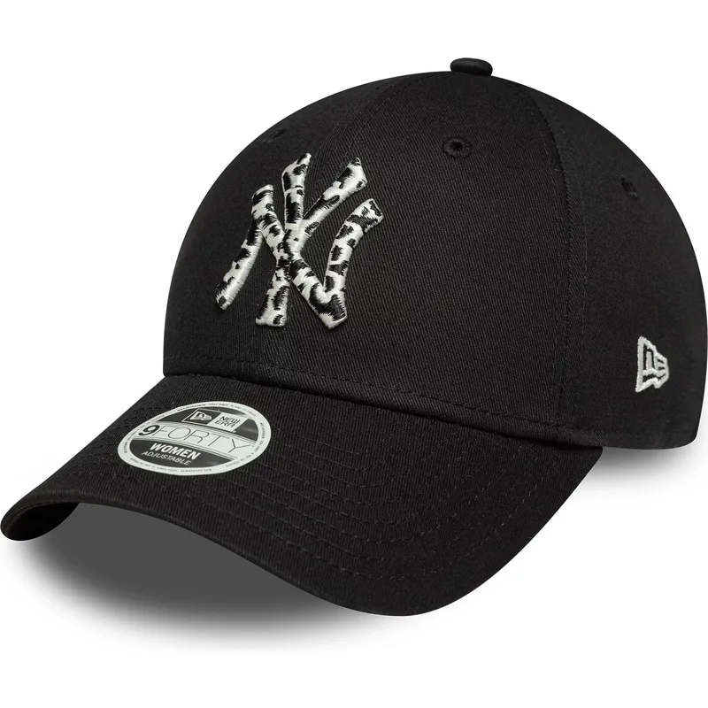 schwarze-verstellbare-curved-cap-fur-damen-9forty-animal-infill-der-new-york-yankees-mlb-von-new-era