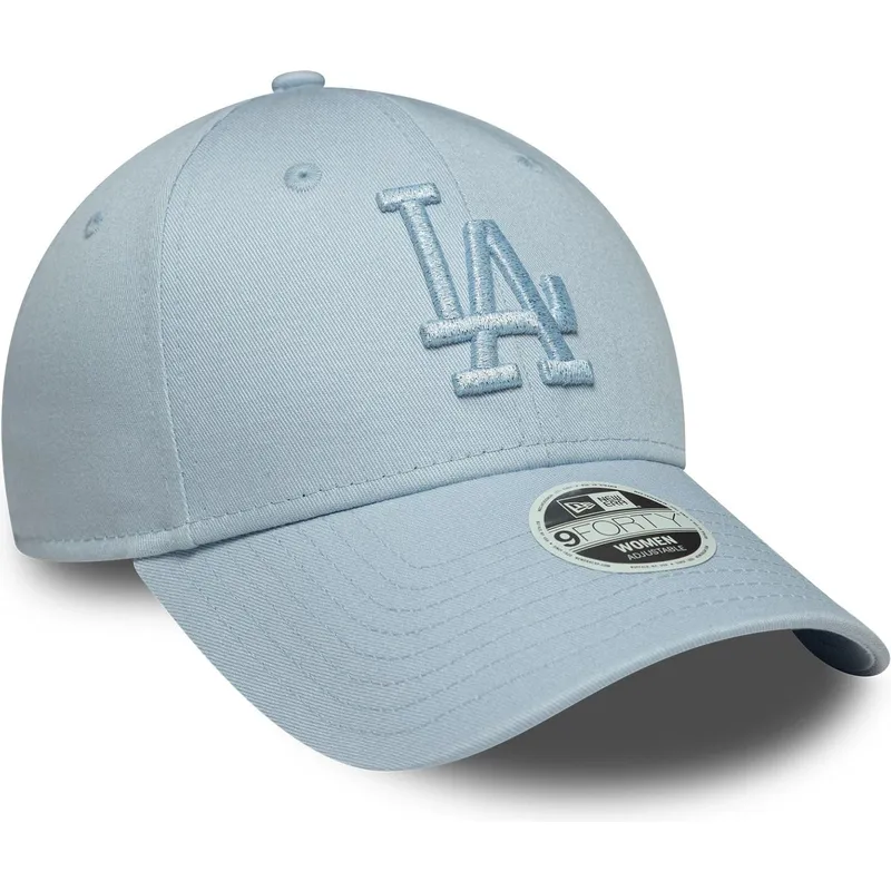 hellblaue-verstellbare-curved-cap-mit-blauem-logo-fur-damen-9forty-metallic-logo-der-los-angeles-dodgers-mlb-von-new-era