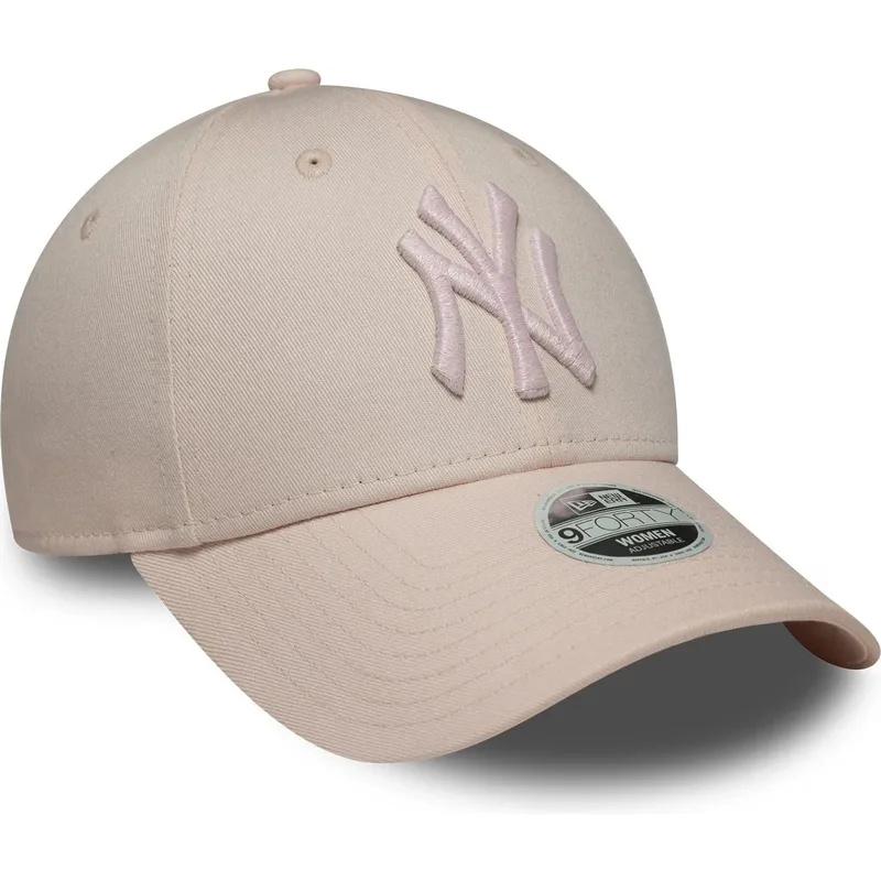 new-era-curved-brim-women-pink-logo-9forty-metallic-logo-new-york-yankees-mlb-pink-adjustable-cap