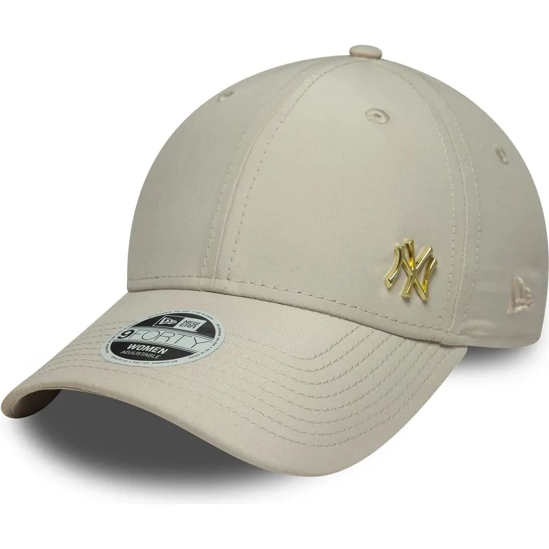 new-era-curved-brim-women-golden-logo-9forty-flawless-new-york-yankees-mlb-beige-adjustable-cap