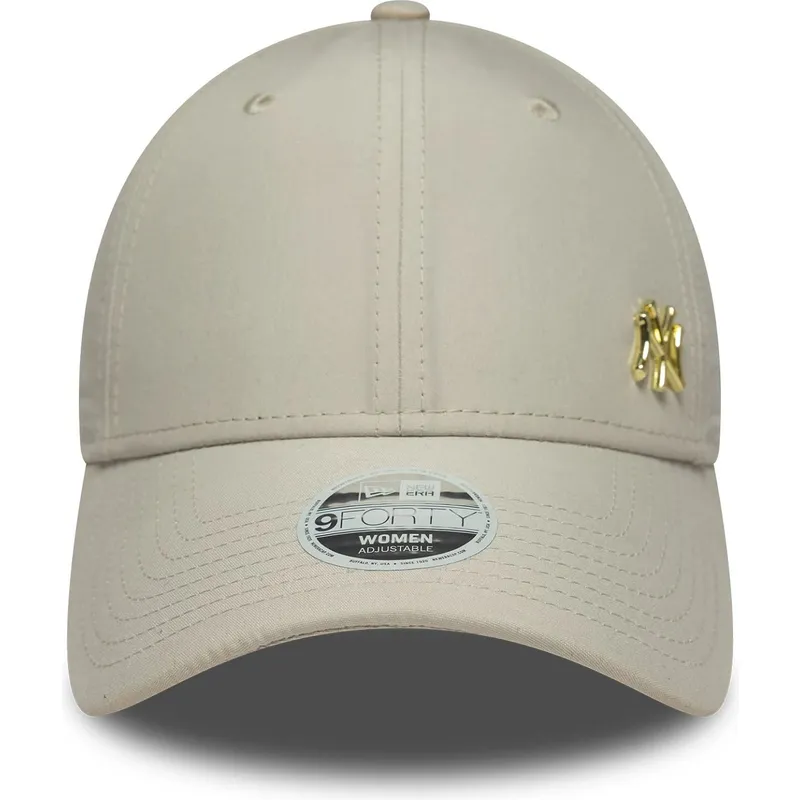 casquette-courbee-beige-ajustable-avec-logo-dore-pour-femme-9forty-flawless-new-york-yankees-mlb-new-era