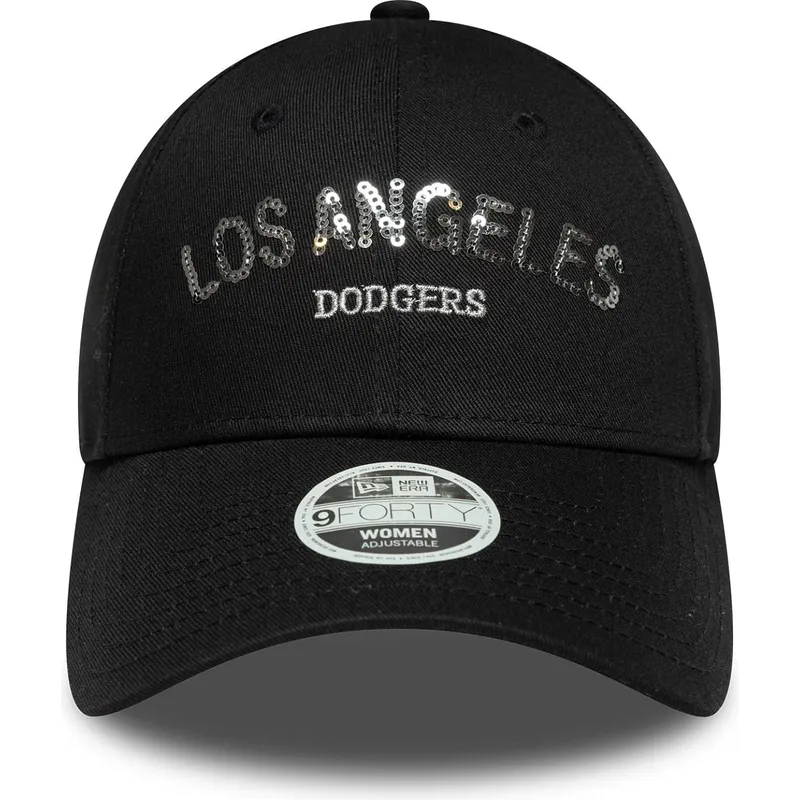 czarna-regulowana-czapka-z-daszkiem-dla-kobiet-9forty-sequin-wordmark-los-angeles-dodgers-mlb-new-era
