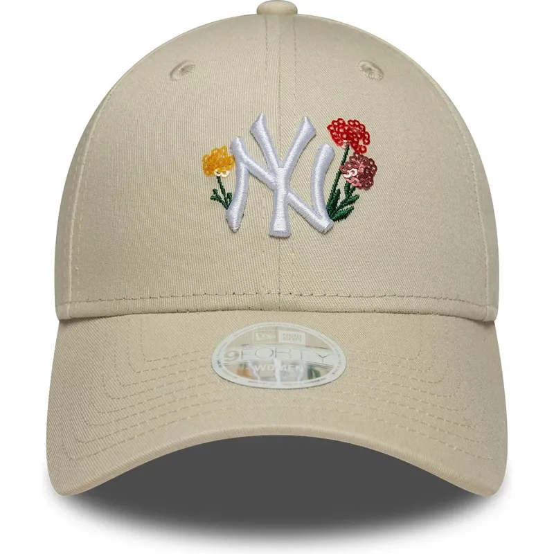 casquette-courbee-beige-ajustable-pour-femme-9forty-floral-icon-new-york-yankees-mlb-new-era