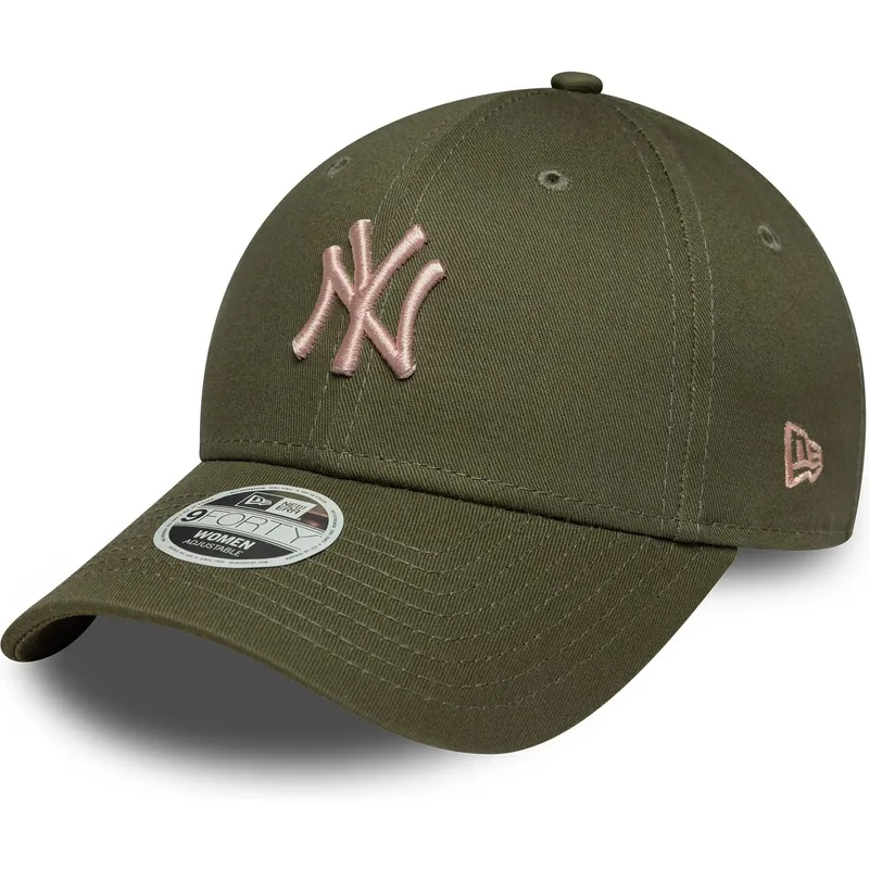 gron-justerbar-kurvad-keps-med-rosa-logotyp-for-dam-9forty-league-essential-midi-fran-new-york-yankees-mlb-av-new-era