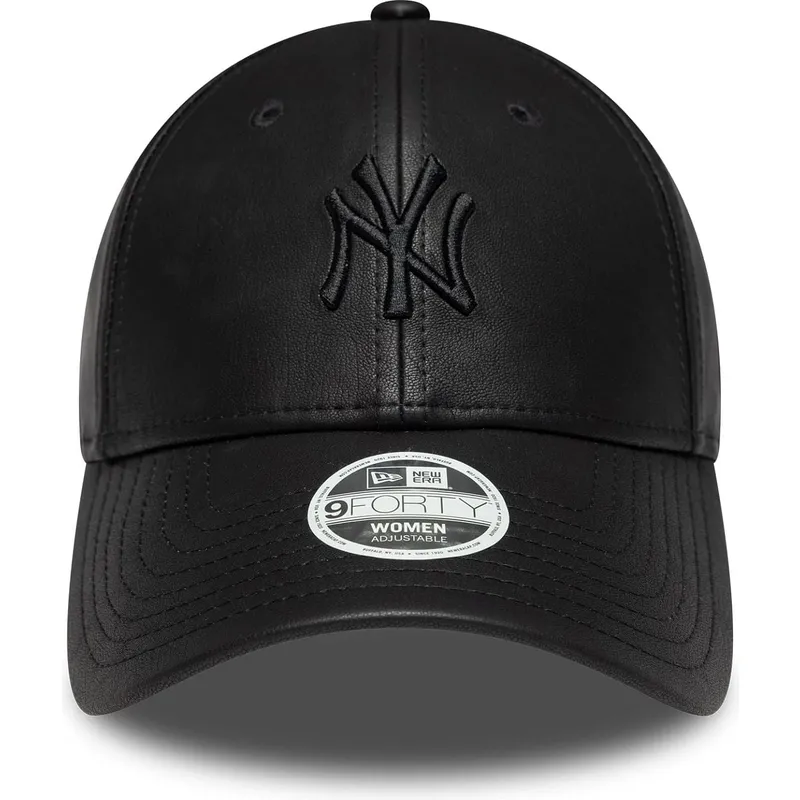 new-era-curved-brim-women-black-logo-9forty-pu-new-york-yankees-mlb-black-adjustable-cap