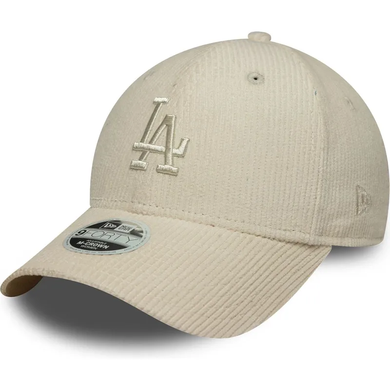 beige-verstellbare-curved-cap-mit-beigem-logo-fur-damen-9forty-m-crown-pastel-cord-der-los-angeles-dodgers-mlb-von-new-era