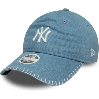 Blaue gebogene verstellbare Damenkappe 9TWENTY Denim Stitch der New York Yankees MLB von New Era