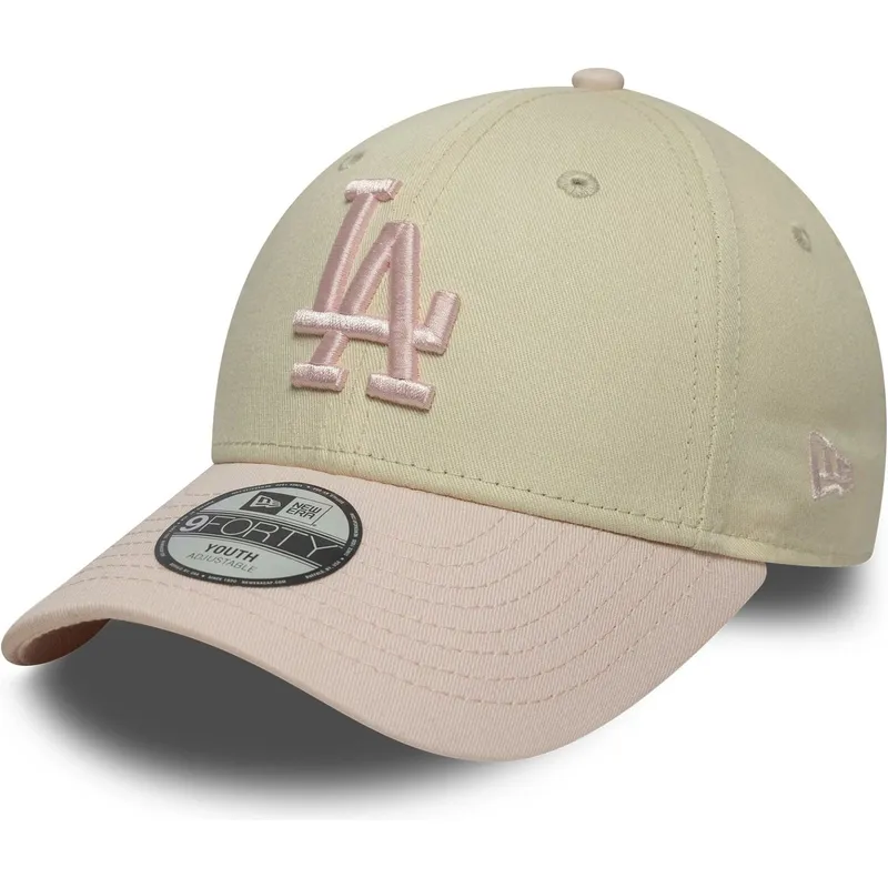 casquette-courbee-beige-et-rose-ajustable-pour-enfant-9forty-league-essential-los-angeles-dodgers-mlb-new-era