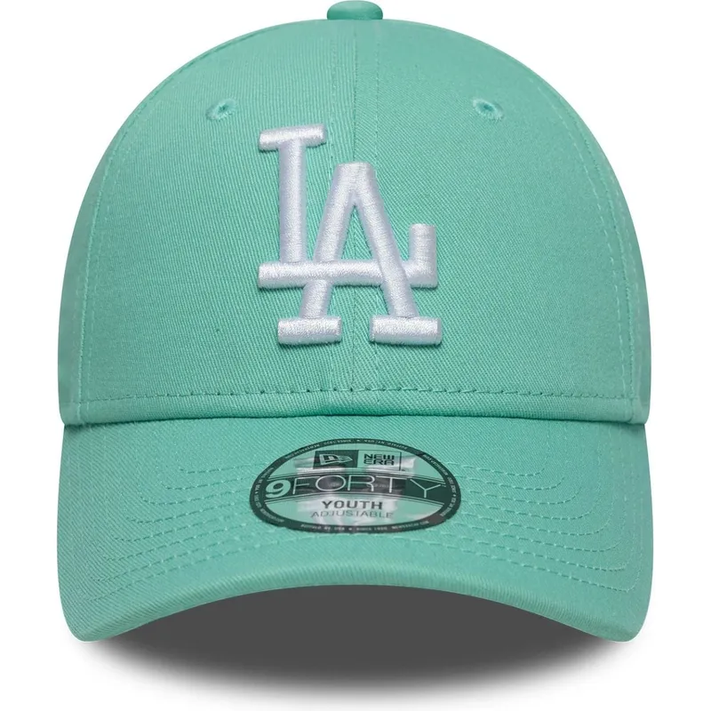 grune-gebogene-verstellbare-kappe-fur-kinder-9forty-league-essential-der-los-angeles-dodgers-mlb-von-new-era