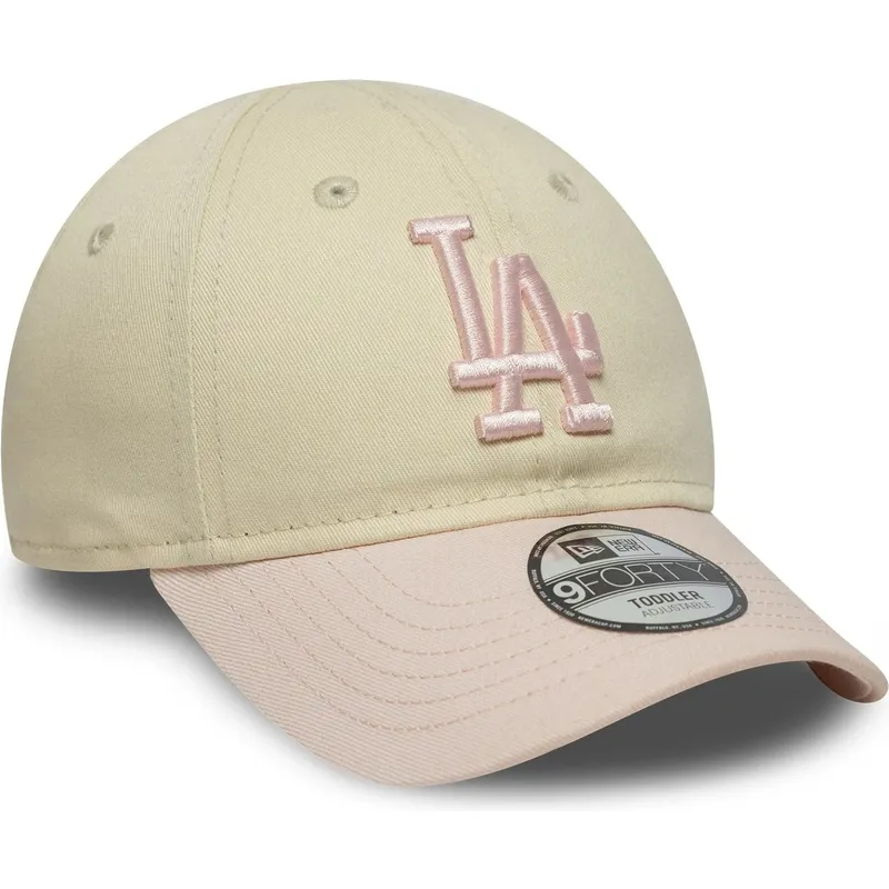 casquette-courbee-beige-et-rose-ajustable-pour-enfant-pequeno-9forty-league-essential-los-angeles-dodgers-mlb-new-era