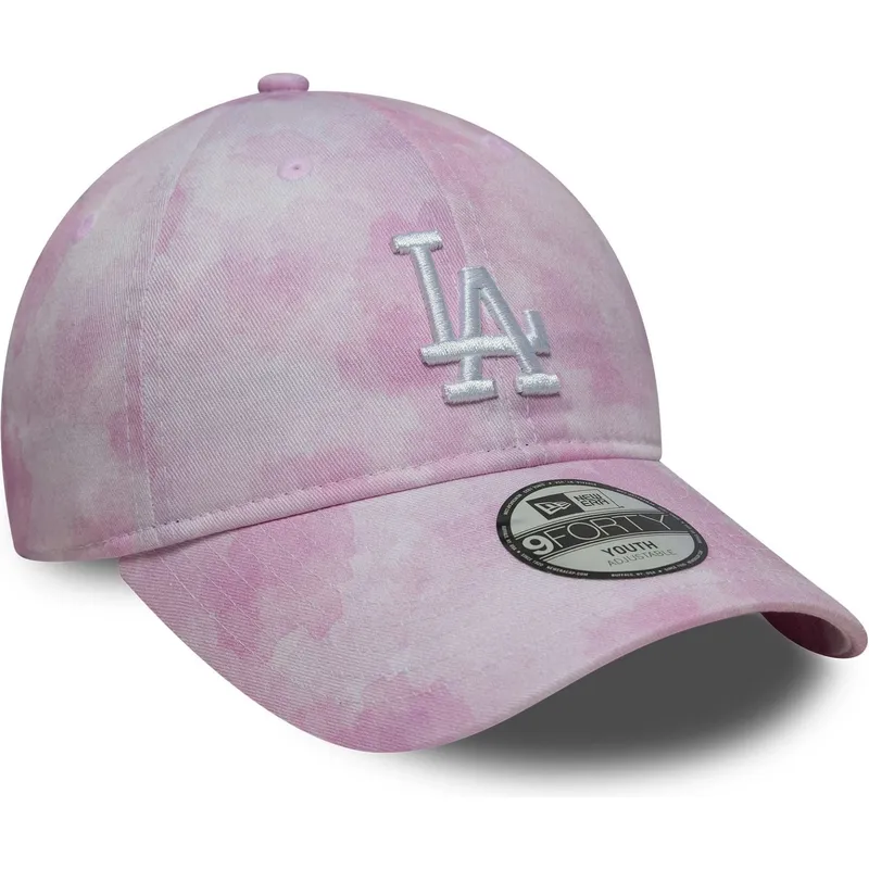 casquette-courbee-rose-ajustable-pour-enfant-9twenty-tie-dye-los-angeles-dodgers-mlb-new-era