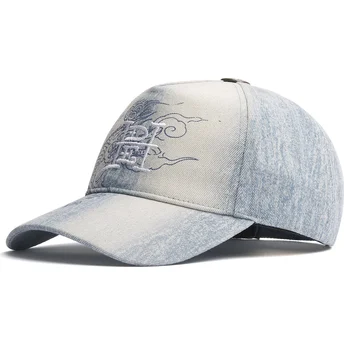 Casquette courbée bleue ajustable Crawling Dragon Washed Denim Ed Hardy