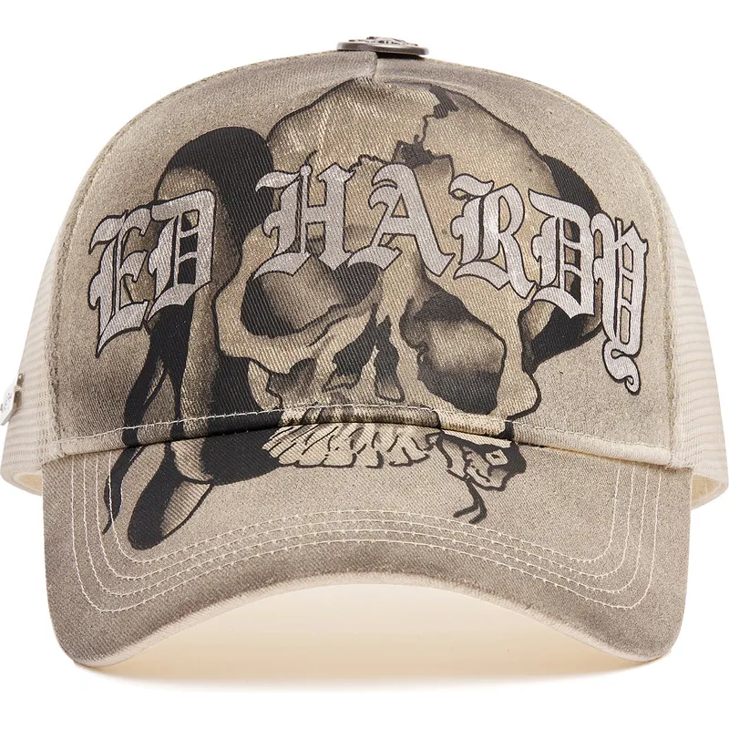 casquette-trucker-beige-gothic-skull-graphic-ed-hardy
