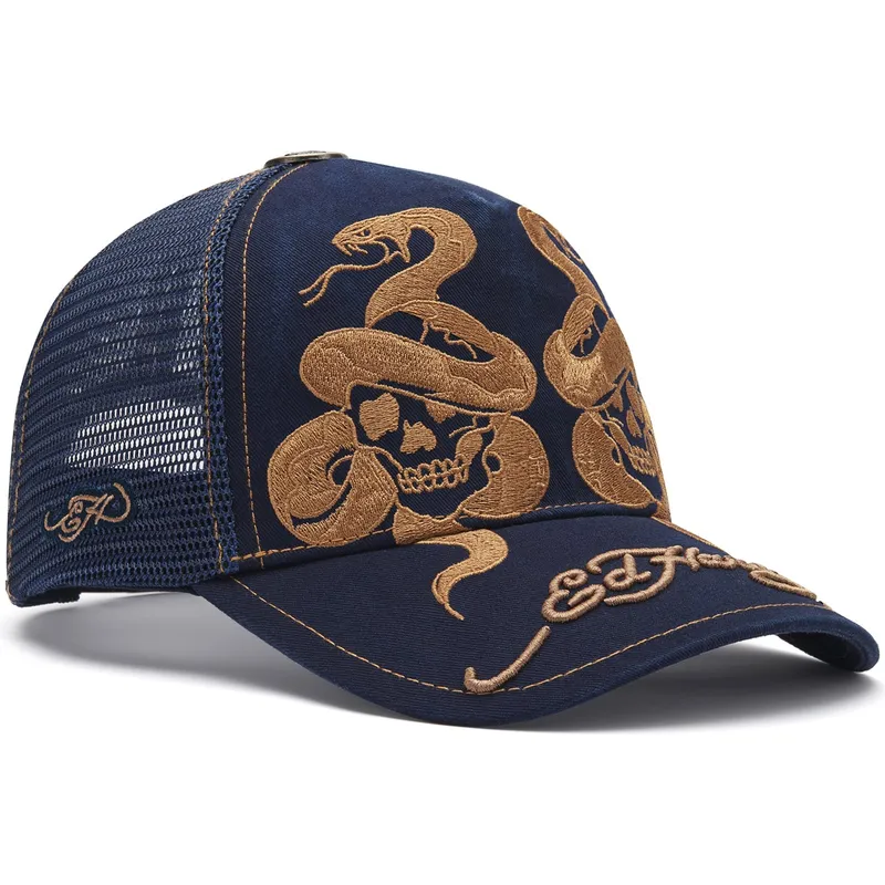 casquette-trucker-bleue-marine-skull-and-snakes-graphic-ed-hardy