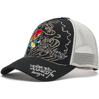 Schwarze Trucker-Kappe 1971 Koi Fish von Ed Hardy
