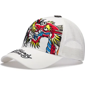 Casquette trucker blanche 1971 Dragon And Roses Ed Hardy