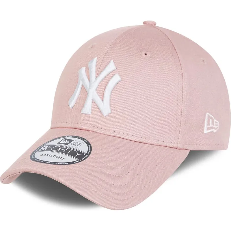 ljusrosa-justerbar-curved-keps-med-vit-logga-9forty-league-essential-fran-new-york-yankees-mlb-fran-new-era