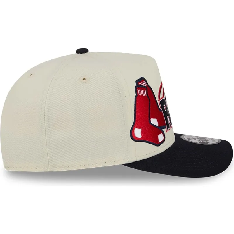 beige-und-schwarze-gebogene-snapback-kappe-9fifty-a-frame-classic-der-boston-red-sox-mlb-von-new-era