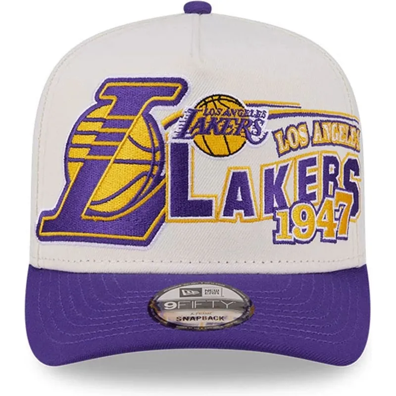 casquette-courbee-beige-et-violette-snapback-9fifty-a-frame-classic-los-angeles-lakers-nba-new-era