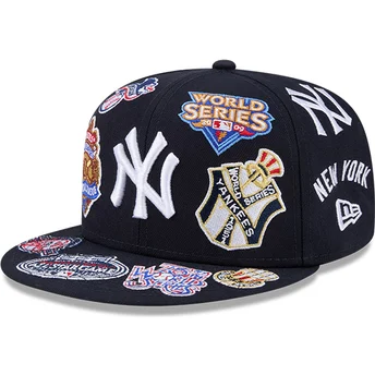Marinblå platt keps justerad 59FIFTY All Over Logos New York Yankees MLB från New Era