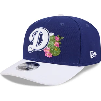 New Era Curved Brim 9SEVENTY Stretch Snap Flower Los Angeles Dodgers MLB Blue and White Snapback Cap