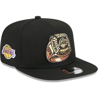 Schwarze flache Snapback-Kappe 9FIFTY A Frame Ring der Los Angeles Lakers NBA von New Era