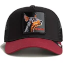 casquette-trucker-noire-et-rouge-chien-dobermann-beware-the-farm-goorin-bros