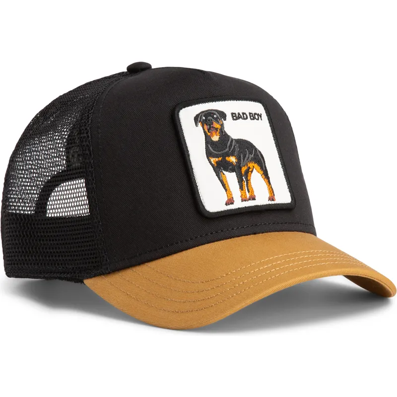 trucker-cap-schwarz-und-braun-hund-rottweiler-bad-boy-the-farm-von-goorin-bros