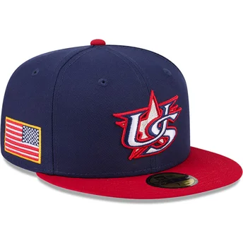 Marineblaue und rote anliegende Flat Cap 59FIFTY USA 2026...