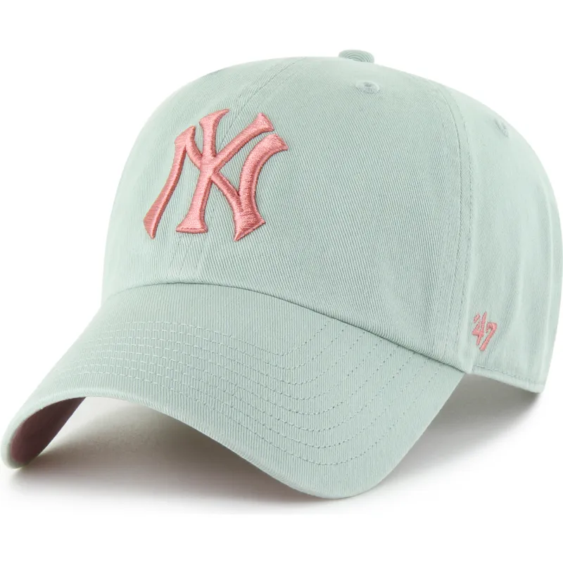casquette-courbee-verte-ajustable-avec-logo-rose-clean-up-ballpark-new-york-yankees-mlb-47-brand